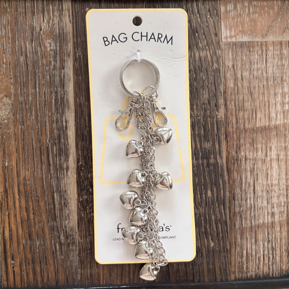 Francescas Silver Puffy‎ Heart Multi Chain Bag Charm Keychain New